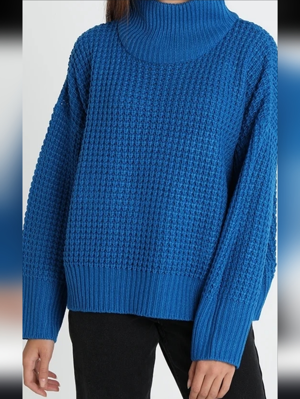 Topshop Blue Waffle Knit Turtleneck Sweater Oversized Size 10 Medium Large
